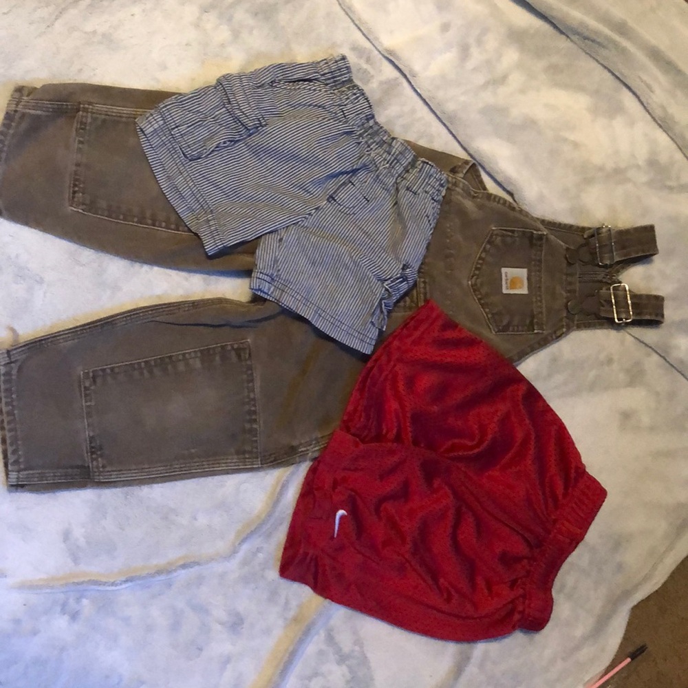 Size 2T Carhartt overalls.Nike & Garanimals shorts